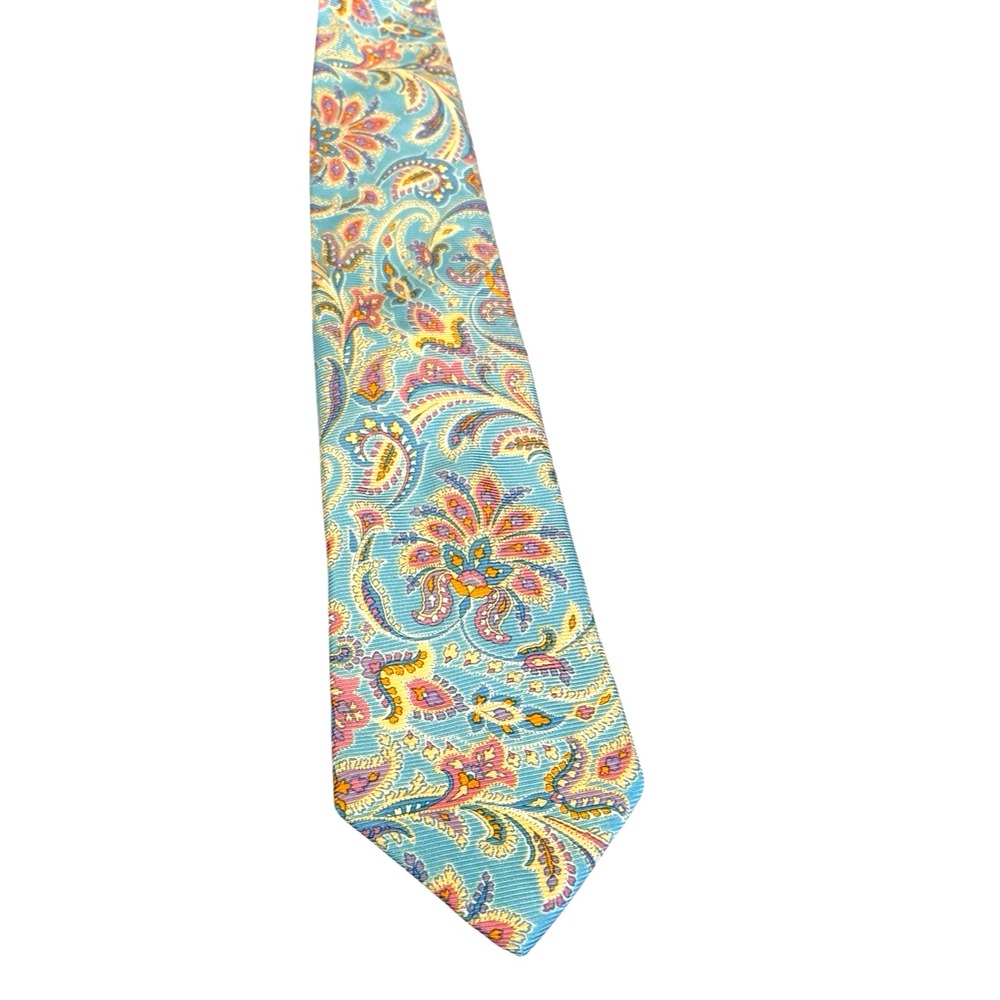 Lands End Tie Silk Paisley Floral Pastel Colors Woven 58 in Spring Blue Craft - Picture 4 of 5